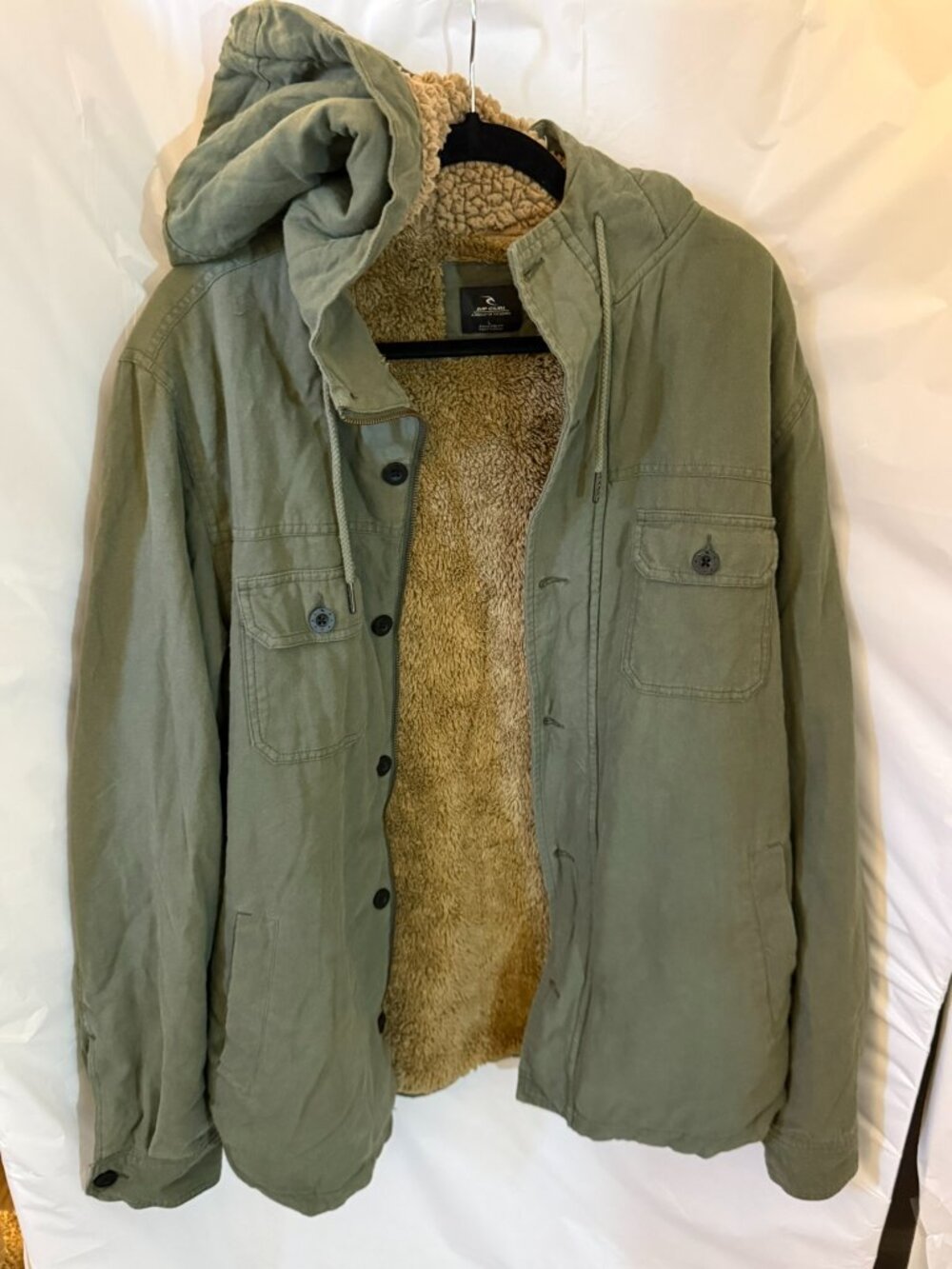 Rip Curl Olive Green Sherpa Lined Hooded Jacket L